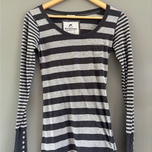 Poof Excellence Black and Gray Striped Long Sleeve Top